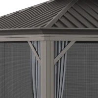 Outsunny 10' x 12' Hardtop Gazebo with Curtains and Netting, Permanent Pavilion Metal Double Roof Gazebo Canopy with Aluminum Frame and Hooks, for Garden, Patio, Backyard, Charcoal Gray(m-9)