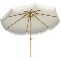 Outsunny 9FT Patio Umbrella Parasol, UPF 30+ Outdoor Market Umbrella with Crank, 8 Ribs, Push Button Tilt, Cream White(m-9)