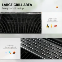 Outsunny Charcoal BBQ Grill Smoker with Adjustable Charcoal Pan and Galvanised Steel Shell, Barbecue Grill Trolley with Storage(m-4)