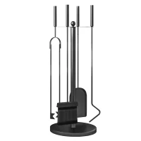 Outsunny Fireplace Tools Set 5 Piece Kit with Stand, Brush, Shovel, Poker, Tongs, Indoor Outdoor Fireside Accessories, Black(m-8)