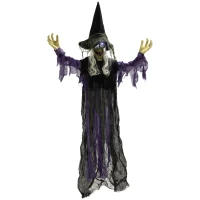 Outsunny Life Size Halloween Animated Hanging Witch with Glowing LED Eyes, Scary Halloween Decorations, Battery Operated(m-9)