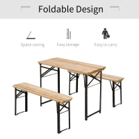 Outsunny 3 Pieces Folding Picnic Table Set, Portable Folding Picnic Table and Benches with Steel Frame for Garden, Park, Natural Wood(m-6)