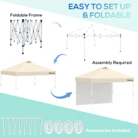 Outsunny 10' x 10' Pop-Up Canopy Tent with 1 Removable Sidewall, Commercial Instant Sun Shelter, Tents for Parties with Wheeled Carry Bag for Outdoor, Garden, Patio, Beige(m-5)