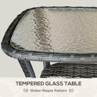 Outsunny Outdoor Coffee Table with Storage Shelf, Hand-Woven Wicker Side Table with Water-Ripple Glass Top, Mix Grey(m-4)