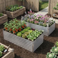 Outsunny 6' x 3' x 2' Raised Garden Bed, Set of 2 Galvanized Planter Box for Vegetables, Flowers, Herbs, Silver(m-8)