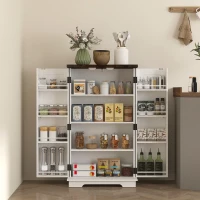 HOMCOM Farmhouse Kitchen Pantry Storage Cabinet, Kitchen Pantry Cabinet with Doors and Adjustable Shelves, White(m-1)