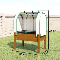 Outsunny Raised Garden Bed with PE Greenhouse Cover Outdoor Planter Box for Herbs and Vegetables, 35 x 22 x 47 inch, Brown(m-3)