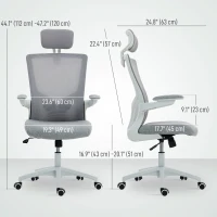 HOMCOM Ergonomic Office Chair, Swivel Desk Chair with Adjustable Lumbar Support, Headrest and Height, Flip-up Armrests, Grey(m-3)