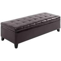 HOMCOM Storage Ottoman Bench, Foot Rest with Solid Wood Legs, 51 Inches PU Leather Storage Chest for Living Room, Brown(m-9)