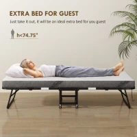 HOMCOM Folding Bed with Mattress for Adults, Long Twin Size, White(m-4)