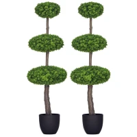 HOMCOM Set of 2 Artificial Boxwood Topiary Trees in Pots, 43.25" Artificial Plants Faux Trees for Home Office, Living Room Decor, Indoor & Outdoor(m-1)
