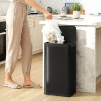HOMCOM 12 Gallon (45 L) Sensor Can, Automatic Garbage Can with Soft-Close Lid, Fingerprint-Proof Stainless Steel, Matte Black(m-1)