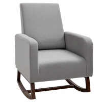 HOMCOM Accent Lounge Rocking Chair with Solid Curved Wood Base and Linen Padded Seat, Grey(m-1)