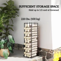 Outsunny Firewood Rack Outdoor, Heavy Duty Log Holder, Vertical Fireplace Storage Rack, 220 lbs Capacity, 13" x 13" x 43", Black(m-4)