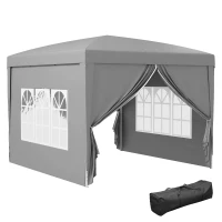 Outsunny 10'x10' Outdoor Pop Up Party Tent Wedding Gazebo Canopy with Carrying Bag (Light Grey)(m-9)