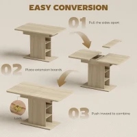 HOMCOM Extendable Dining Table for 4-6 People, 43.3"-51.2" Kitchen Table with 6 Open Shelves, Natural Wood(m-5)