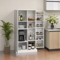HOMCOM Kitchen Pantry Storage Cabinet, 14-Tier Freestanding Kitchen Cupboard for Living Room, Dining Room Storage, White(m-2)