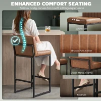 HOMCOM Bar Stools Set of 2, Retro Padded Counter Height Stools with Back and Metal Leg, Vintage PU Leather, Brown(m-5)