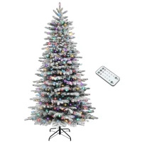 HOMCOM 7.5ft Snow Flocked Artificial Christmas Tree, Pre-Lit Christmas Tree with 500 LED Lights and 1264 Branch Tips, Green(m-1)