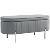 HOMCOM Upholstered Bedroom Bench, Channel Tufted Ottoman Bench with Thick Padding and Metal Legs, Grey(m-9)