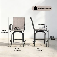 Outsunny Outdoor Bar Stools Set of 2, 360° Swivel Bar Height Chairs, 26.8" x 29.5" x 48.4", Tan(m-3)