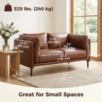 HOMCOM 59" Loveseat Sofa, PU Leather 2 Seater Sofa with Wide Seat, High-Density Foam, Thick Cushion, Wood Legs, Brown(m-3)