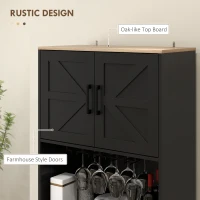 HOMCOM Farmhouse Kitchen Pantry, 68" Freestanding Hutch Storage Cabinet with Microwave Oven Countertop, Black(m-5)