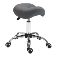 HOMCOM Ergonomic Rolling Saddle Stool PU Leather Hydraulic Spa Stool Height Adjustable Swivel Drafting Salon Chair, Gray(m-1)