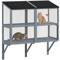 PawHut Catio Outdoor Cat Enclosure Wall-Mounted 2-Level Outdoor Cat House with Waterproof Roof 51.2" Grey(m-9)