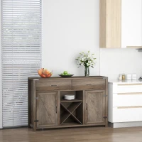 HOMCOM Farmhouse Coffee Bar Cabinet, Sideboard Buffet Cabinet Wine Cabinet with Drawers, Barn Style Doors, Wine Rack, Distressed Oak Brown(m-10)