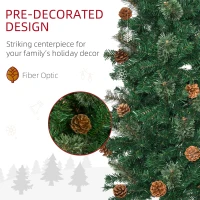 HOMCOM 7.5ft Pencil Christmas Tree, Artificial Christmas with Pine Needles, Realistic Branches, Pine Cones, Metal Base, Green(m-6)