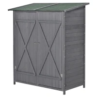 Outsunny Garden Storage Shed Asphalt Roof Wooden Timber Double Door Utility Storage House with Shelf, Green and Grey(m-11)