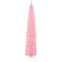 HOMCOM 9ft Christmas Tree with Colourful DIY Synchronized LEDs, Hinged Pencil Xmas Tree with Remote, Daily Timer, White(m-2)