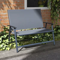 Outsunny 2-seater Folding Patio Camping Chair, Aluminum Frame Sports Chair with Armrest, Mesh Fabric Seat for Lawn(m-1)