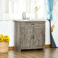 HOMCOM Farmhouse Sideboard Buffet Cabinet, Barn Door Coffee Bar Cabinet with Drawer and Adjustable Shelf for Kitchen, Living Room, Entryway, Gray(m-10)