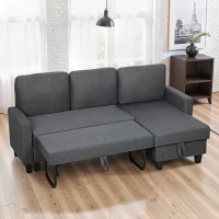 HOMCOM 77.6" Sofa Bed, Pull Out Sleeper L Shaped Sectional Couch, Reversible Storage Chaise, Wide and Deep Seat, Charcoal Grey(m-8)