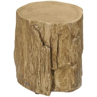 HOMCOM Concrete Finish Side Table, Lightweight Accent Table, 17" Patio Tree Stump End Table with 4 Adjustable Feet for Indoor, Outdoor, Natural Brown(m-11)