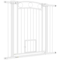 PawHut 38" Extra Tall Dog Gate w/ Cat Door, 2 Extension Kits, for Doorways, Hallways, Stairways, 30"-41" Width(m-2)
