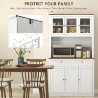 HOMCOM 71" Pantry Cabinet with Microwave Space, Kitchen Cabinet with Hutch, 2 Drawers, Adjustable Shelves, Glass Doors, White(m-6)