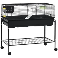 PawHut Small Animal Cage Deluxe Pet Habitat Rolling Rabbit Hutch for Bunny Guinea Pig Pet Mink Chinchilla(m-9)