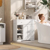 HOMCOM Bathroom Floor Cabinet, Freestanding Bathroom Cabinet with Drawer, Door, Open Shelves, White(m-1)