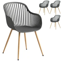Outsunny Outdoor Dining Chairs Set of 4, Patio Chairs with Slotted Backrest, Grey(m-9)