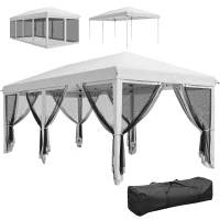 Outsunny 10' x 20' Pop Up Canopy Tent Gazebo with Removable Mesh Sidewall Netting, Carry Bag for Backyard Patio Outdoor, White(m-9)