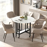 HOMCOM Folding Dining Table, Drop Leaf Table with Open Shelf, Rolling Kitchen Table for Dining Room, Small Spaces, White Marble(m-8)