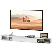 HOMCOM 71" Floating TV Stand for TVs up to 75 Inch, Wall Mounted Media Console with Flip Drawer and 2 Open Shelves, White(m-2)