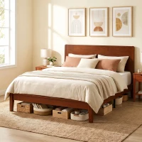 HOMCOM Queen Size Bamboo Platform Bed Frame with Headboard and 12 Poplar Slats, No Box Spring Needed, Easy Assembly, Brown(m-8)