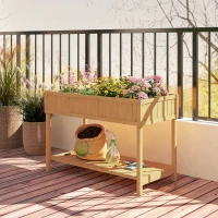 Outsunny 43x18x30in Raised Garden Bed with 8 Pockets and Shelf, Wooden Elevated Planter Box with Legs to Grow Herbs, Vegetables, and Flowers, Natural(m-9)