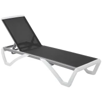 Outsunny Outdoor Chaise Lounge Chair, Patio Aluminum Tanning Chair with 5-Level Adjustable Back, Portable Wheels, Breathable Mesh Fabric, for Pool, Deck,  Garden, Black(m-11)