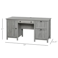 HOMCOM Vintage Executive Computer Desk, Home Office Work station, Student Table with Cabinet & 3 Drawers, Grey(m-3)