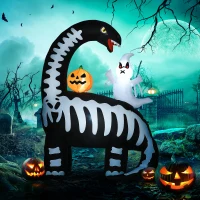 HOMCOM 6FT Halloween Inflatable Dinosaur with Ghost and Pumpkin LED Lights(m-10)